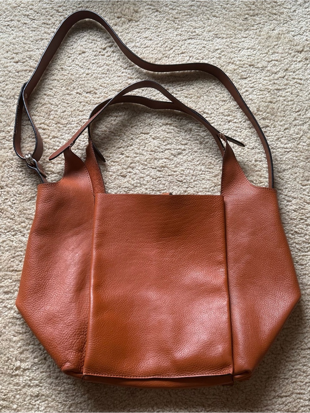 Zara Genuine Leather Hobo Tote Bag Brown  Shoulder Large